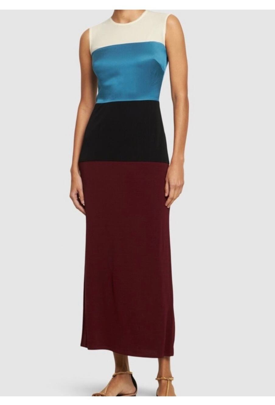 Tory Burch Colorblock Maroon Blue Sleeveless Column Midi Dress Size 8